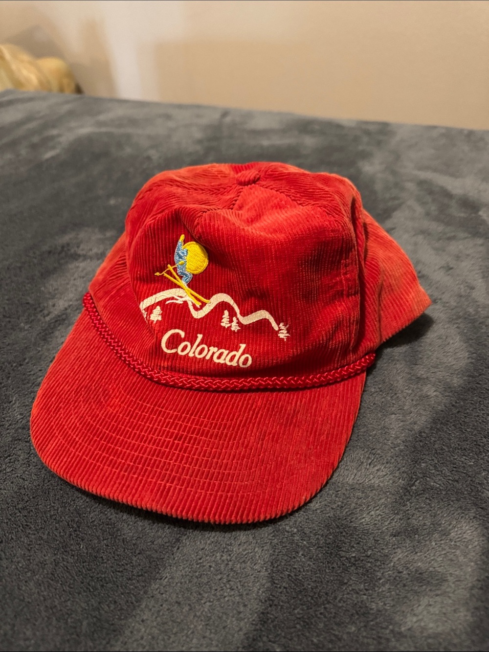 Vintage Red 'Colorado' Corduroy Hat with Ski Embroidery